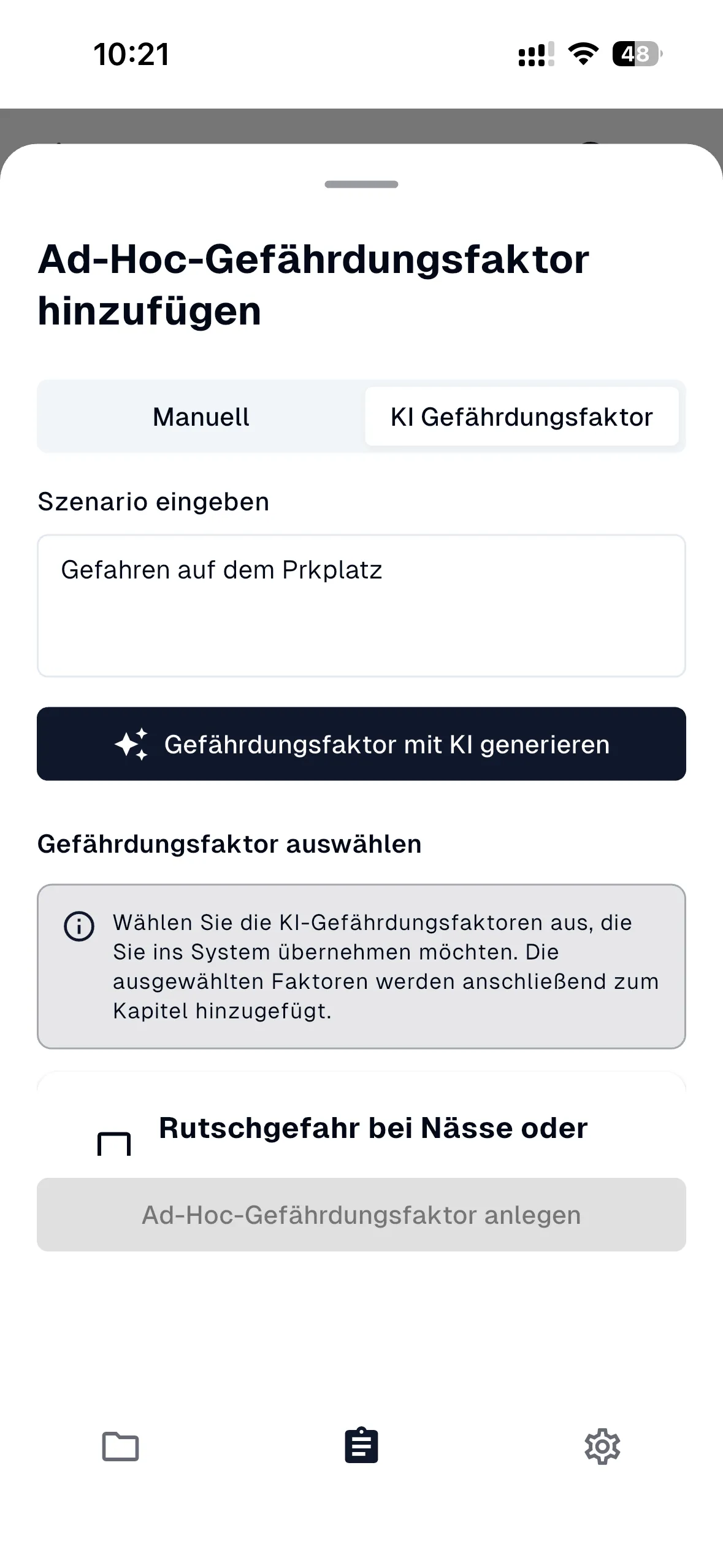 KI Gefährdungsfaktor - Szenario eingeben