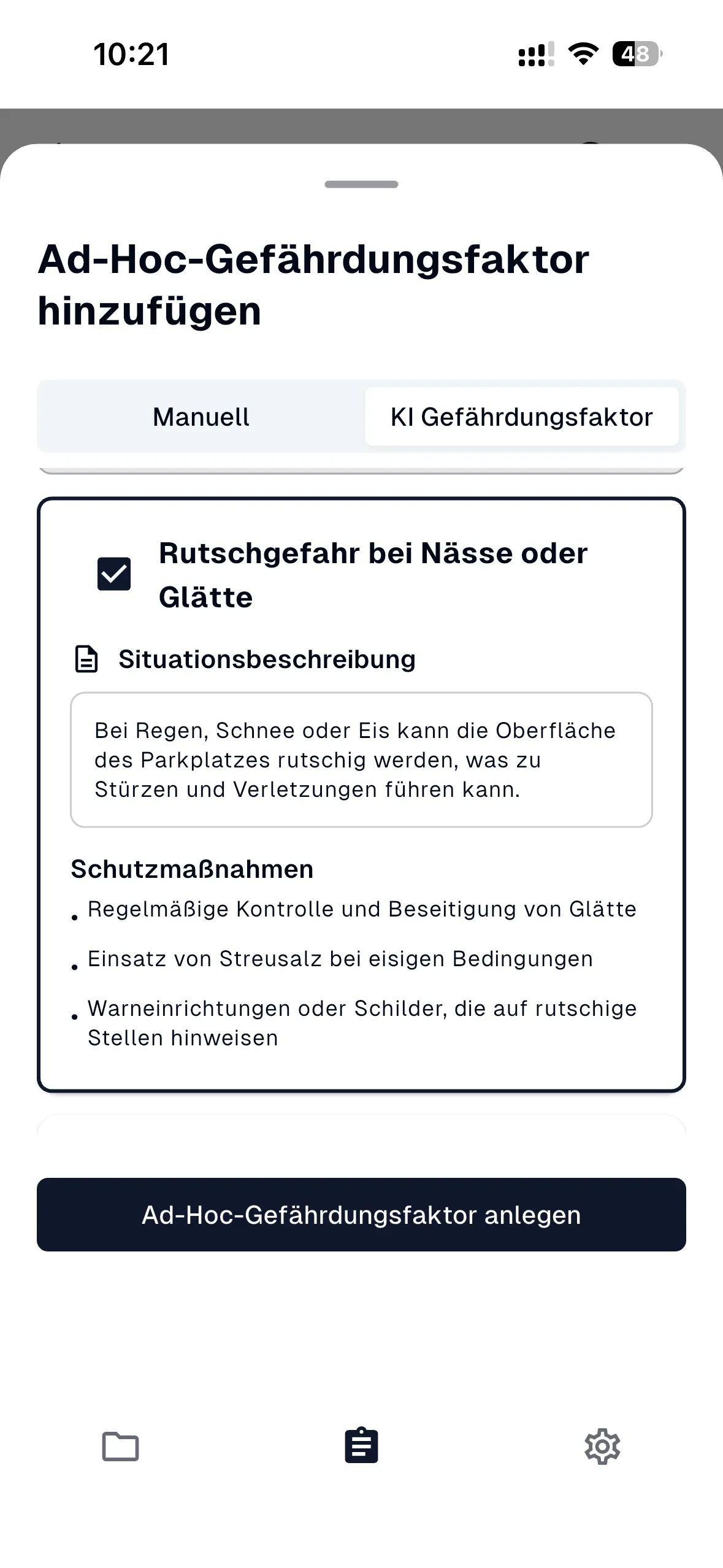 KI Gefährdungsfaktor - Auswahl