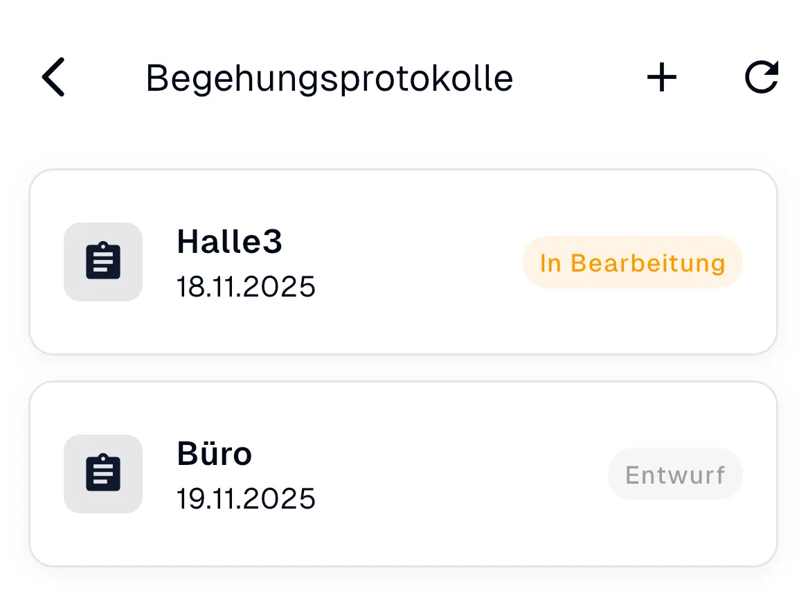 Übersicht Begehungsprotokolle