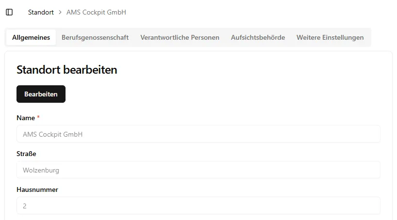 Standortverwaltung Übersicht