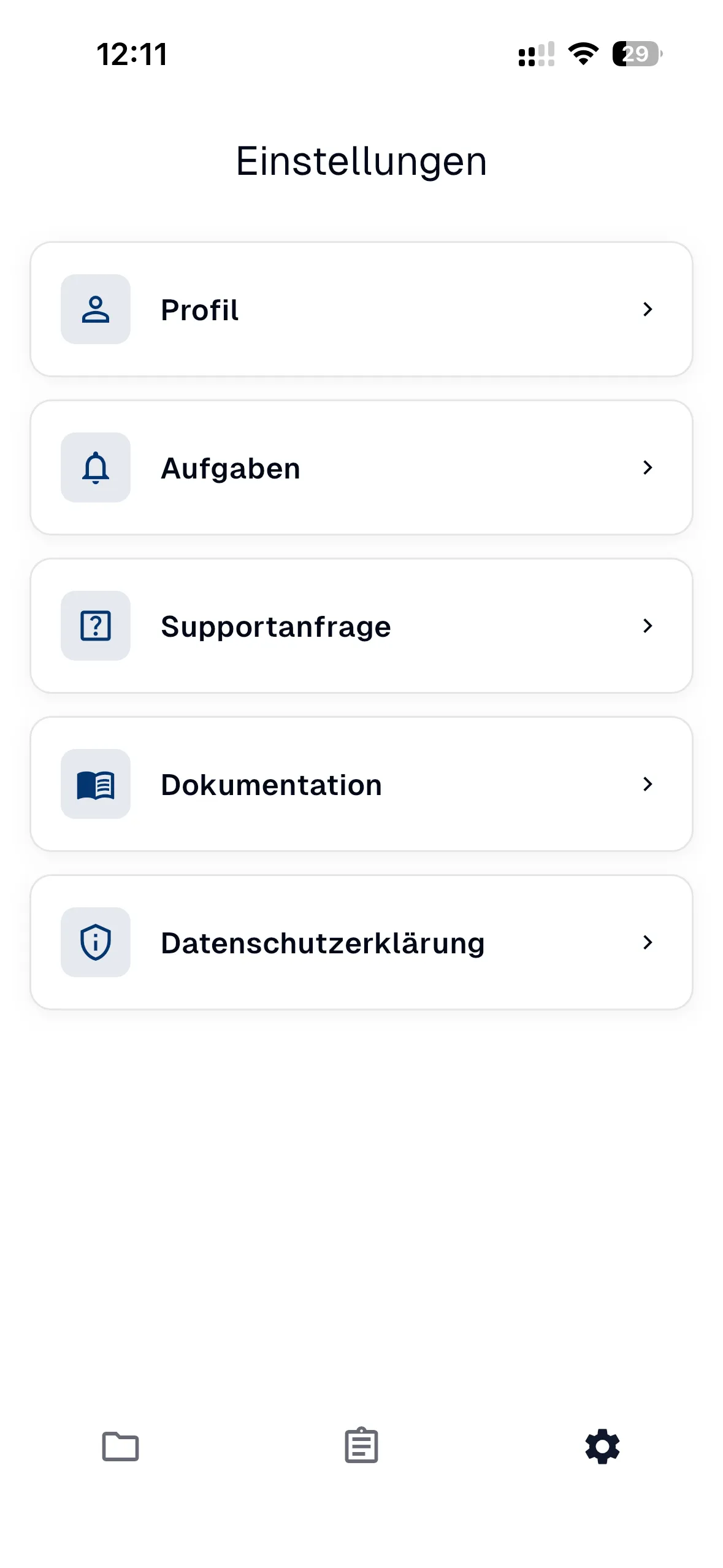 Einstellungen Übersicht