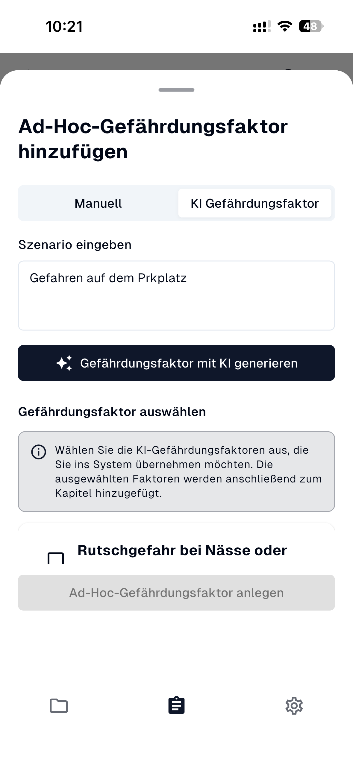 KI Gefährdungsfaktor - Szenario eingeben