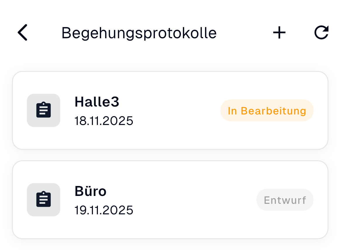 Übersicht Begehungsprotokolle
