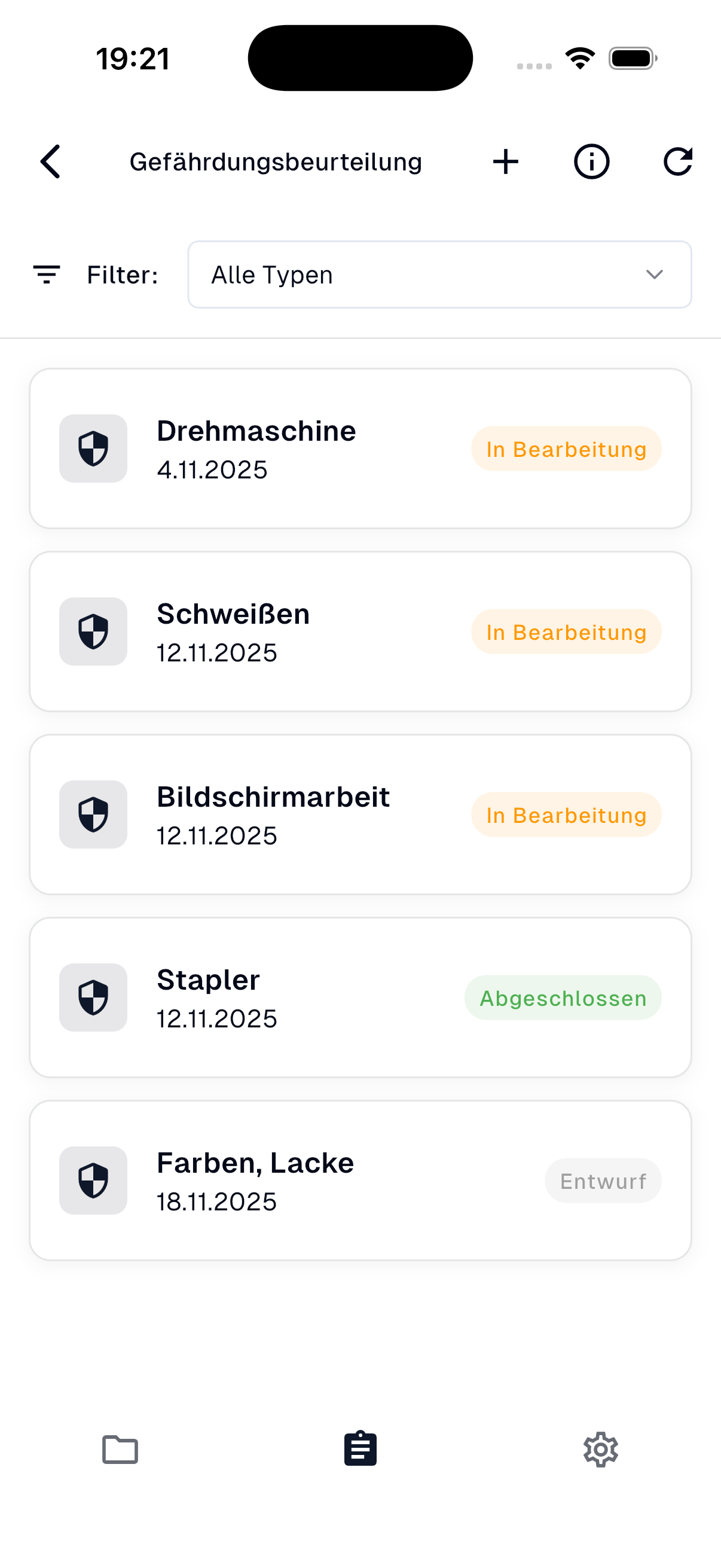 Übersicht Gefährdungsbeurteilungen