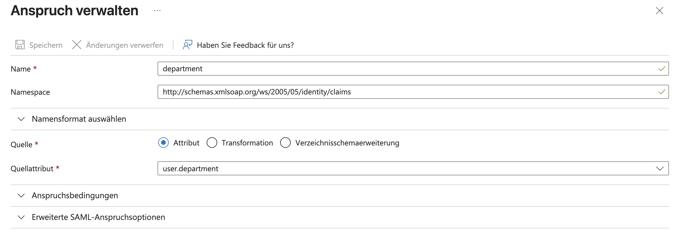 Attribute und Ansprüche: Abteilung