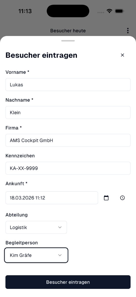 Besucher eintragen – Formular